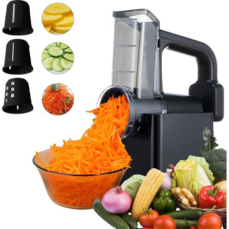 Elektrische Gemüsereibe, Elektrische Karottenreibe, Elektrische Salatmaschine, Obstschneider, Für Käse, Kartoffeln, Gurken, Mit Mehreren Auswechselbaren Klingen, Edelstahl