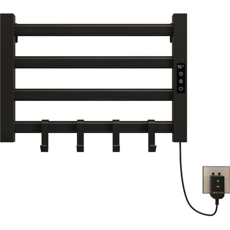Elektrischer Handtuchwärmer, 550 X 300 Mm, Beheizter Handtuchhalter, Intelligenter Elektrischer Handtuchhalter, Wasserdicht Ip24, Temperatureinstellung 30 ℃ - 70 ℃, 1–9 Stunden Timing, Schwarz, Rechts