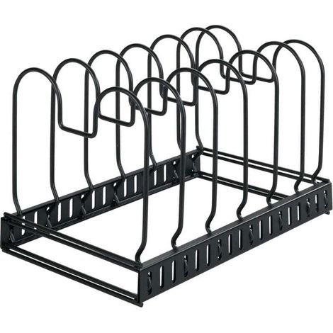 Erweiterbarer Deckel- Und Pfannenständer, Verstellbare Küchenschubladenaufbewahrung, 6 Fächer, Lackiertes Metall, 30–57 X 18 X 18 Cm, Schwarz