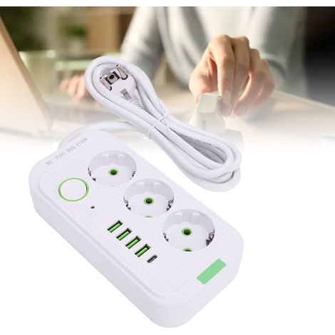 Europäische Steckdosenleiste 3 Steckdosen 4 Usb A- Und C-anschlüsse – 2 M Kabel – 10 A Überlastschalter – Für Büros Und Enge Räume – 2 M--