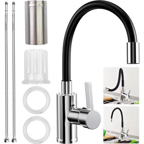 Flexibler Küchenarmatur, Schwarzer, Um 360° Drehbarer Küchenmischhahn Aus Edelstahl Mit Flexiblem Auslauf, Hochdruck-einhebelmischer Für Die Küchenspüle Mit Wassersparendem Perlator