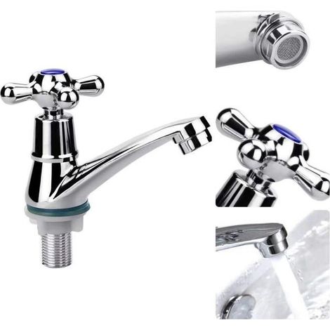 Groofoo Einhand-waschtischarmatur, Kaltwasser-mischbatterie, Verchromter Garderoben-wasserhahn, Kreuzgriff Mit Filter