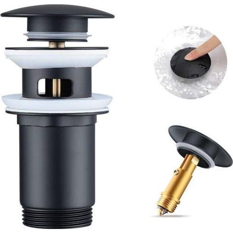 Groofoo Schwarzer Waschbeckenablauf, Pop-up-ablauf Mit Universellem Automatischem Überlaufablauf Für Waschbecken, Badewanne, Badezimmer, Ausgestattet Mit Filterkorb