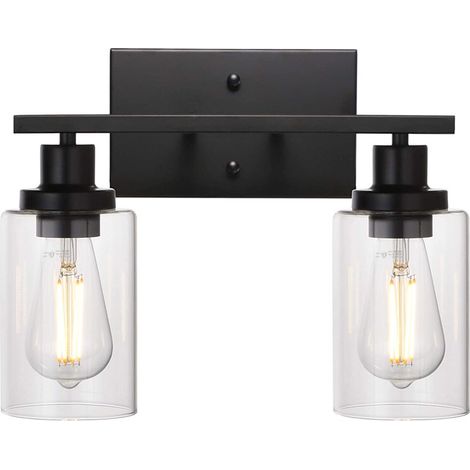 Galozzoit – Badezimmer-wandleuchte Im Vintage-stil In Schwarz – Lampenschirm Aus Transparentem Glas – Led-kompatibel – Einfache Installation – Einstellbare Beleuchtung