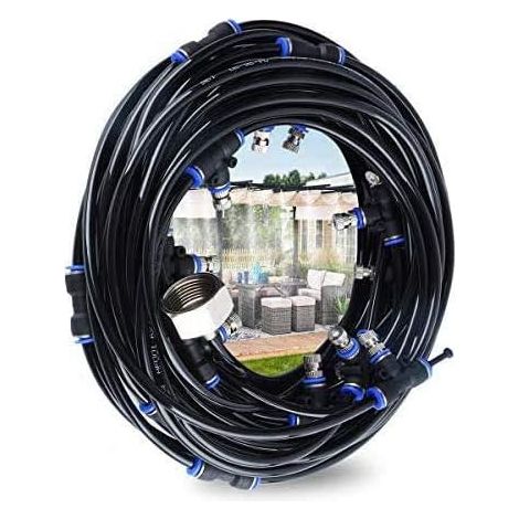 Nebelsystem Für Den Außenbereich, 10 M Terrassen-nebelsystem Mit 7 Sprühdüsen + 2 Ersatzdüsen + 1 Adapter (messing, 3/4 Zoll) Für Terrasse, Garten, Gewächshaus, Wasserpark