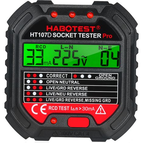 Habotest Gfci-steckdosentester Mit Spannungsanzeige, 90–250 V Steckdosentester, Automatischer Stromkreis-polaritäts-spannungsdetektor, Leistungsschalter-finder Ht107d
