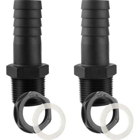 Set Mit 2 Überlaufarmaturen (25 Mm) – Schottverschraubung – Außengewinde – Für 1000-liter-wassertanks – Inklusive Dichtungen – 9,8 X 2,5 X 3 Cm