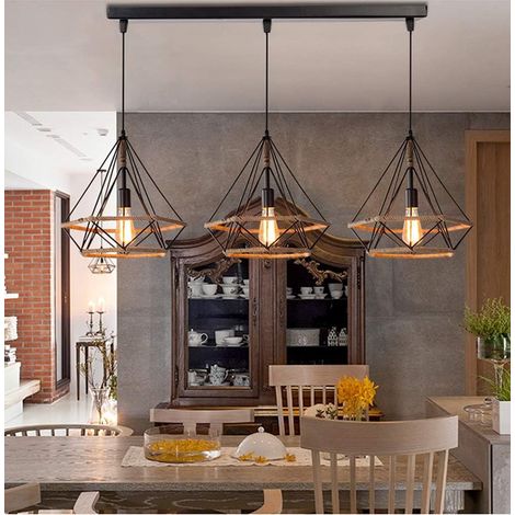 Hänge-kronleuchter Im Industrie-design, 3 Lampen, Diamant-hanfseil, Metall, Led-leuchte, Deckenleuchte, Lampenschirm, Retro-design, E27, Für Küche, Wohnzimmer, Schlafzimmer (mit Bar)