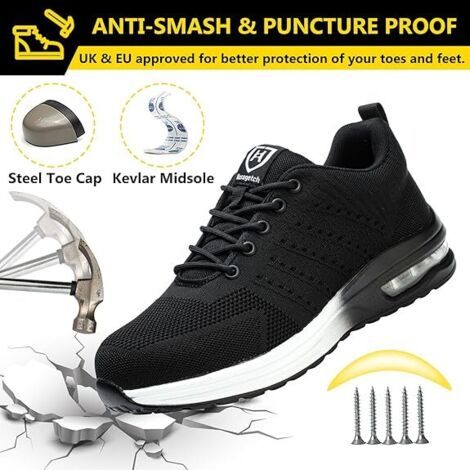 Ikodm – Leichte, Rutschfeste Sicherheitsschuhe – Zehenkappe Aus 220j-stahl – Kevlar-sohle Mit 15kn Perforationsfestigkeit – Atmungsaktiver Komfort 38