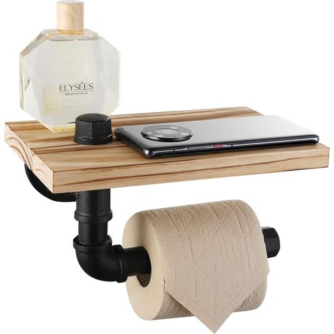 Industrieller Rohr-toilettenpapierhalter Mit Ablage – Rustikaler Vintage-stil, Rollen-toilettenpapierhalter Für Badezimmer, Rostbeständig (schwarz)