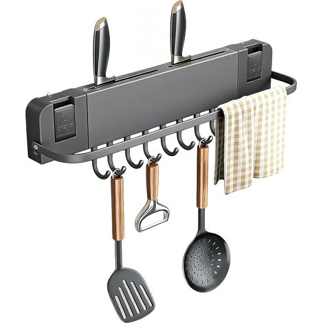 Küchenutensilienhalter, 40 Cm, Küchenbar-utensilien, Ohne Bohren, Mit Saugnapf, Wandmesserhalter, 8 Haken, 10 Kg Kapazität Für Schöpfkellen, Töpfe