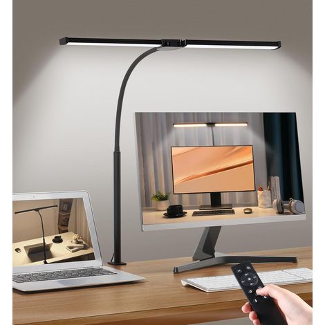 Led-schreibtischlampe, Doppelkopf-schreibtischlampe, 5 Farbmodi, 5 Helligkeitsstufen, Flexible Und Platzsparende Schwanenhals-klemmlampe, Tischlampe, Schwarz