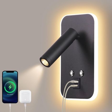 Led-wandleuchte, Nachttischlampe Mit Dimmbarem Touch-schalter, Usb-a+c-ladeanschluss, Schlafzimmer-hotel-umgebungsbeleuchtung, Nachttisch-leselampe