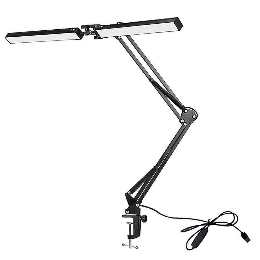 Lampe De Bureau À Pince, Double Tête, Style Architecte, Led, Protection Des Yeux, Moderne, 10 Niveaux De Luminosité, 3 Couleurs