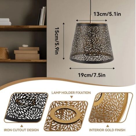 Lampenschirm Aus Metall, Waldbaum-stil, E26/e27, Dekorative Hohle Eisenabdeckung Mit Innerem Goldmuster Für Lampe (schwarz)