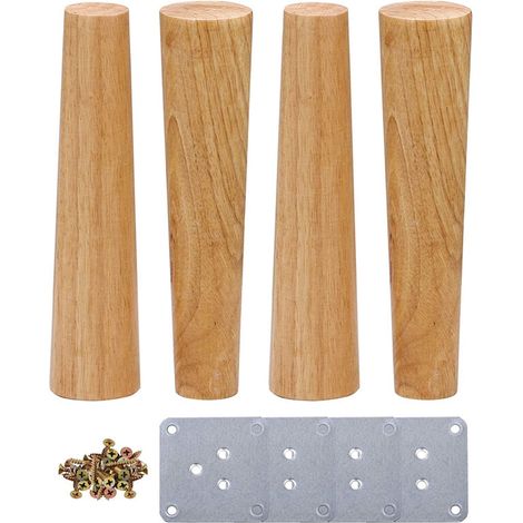 Lucky-88 – Set Mit 4 Möbelbeinen Aus Massiver Eiche, 15 Cm – Montageplatten Und Schrauben Inklusive – Für Tisch, Bett, Kleiderschrank