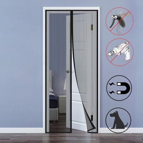 Fenster-moskitonetz magnetisches Moskitonetz 120x210cm Anti-fliegen-vorhang Maßgeschneiderte Tür Ohne Bohren Für Innen-/terrassen-/schiebeeingangstür, Schwarz-rapanda