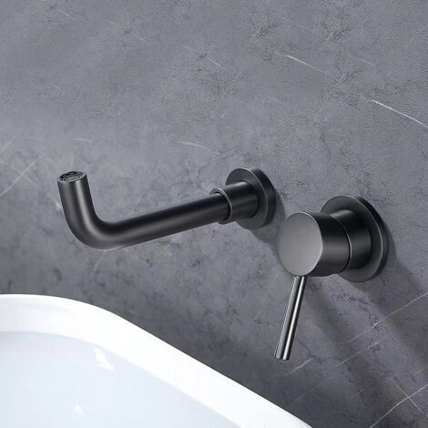 Mattschwarzer, Wandmontierter Waschbecken-wasserhahn, 2 Kreuzgriffe, 360° Drehbarer Waschbecken-wasserhahn, Heißer Und Kalter Deck-wasserhahn, Kupfer