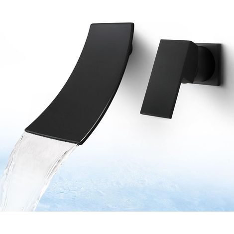 Mattschwarzer Wand-waschtischarmatur – Wasserfall-design Mit Einem Griff – Einfache Installation Mit Eigenständigem Schalter – Robustes Messinggehäuse