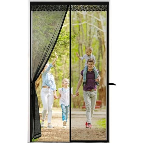 Mimiy – Magnetische Moskitonetztür 80x210cm – 34 Starke Magnete – Einfache Installation Ohne Bohren – Reißfestes Polyester – Schwarz