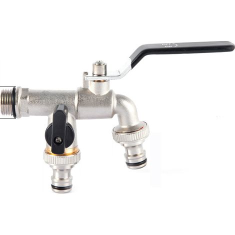 Mimiy – Schwarzer 3/4-zoll-wasserhahn Mit Zwei Auslässen – Verchromtes Und Vernickeltes Messing – Einfacher Anschluss Für Waschmaschinen – Schneller Durchfluss