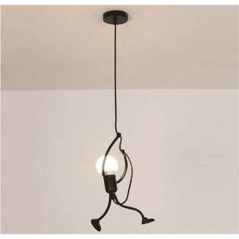 Moderne Kreative Kleine Menschen Pendelleuchten Schwarze Menschen Cartoon Hängende Kronleuchter Kinderzimmer D26 × H 140 Cm E27 Hängende Kronleuchter Zubehör