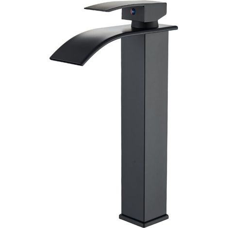 Moderner Badezimmer-wasserhahn, Einhebel-wasserhahn Mit Wasserfall, Schwarz, Messing, Heißes Und Kaltes Wasser.