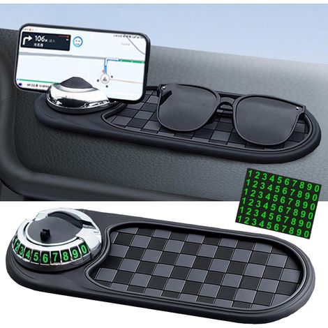 Multifunktionale Rutschfeste Automatte Mit Handyhalterung, Um 360° Drehbare Antirutschmatte Mit Parknummer, Zur Autodekoration