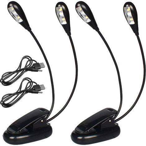 Notenpultlampe, Verstellbare Doppelkopf-clip-lampe, 2 Stück Notenpultleuchte, Wiederaufladbar, 4 Led-leuchten Mit Usb-kabel, Geeignet Für Klavier, Schreibtisch, Notenständer, Nähen