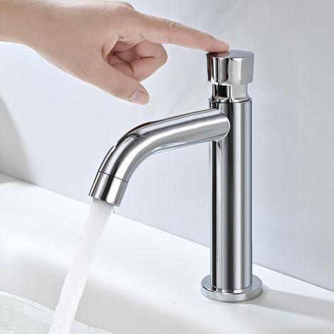 Nur Kaltwasserhahn, Zeitablaufhahn Für Waschbecken, Selbstschließender Druckhahn, Verchromte Wasserhähne Für Gästetoiletten