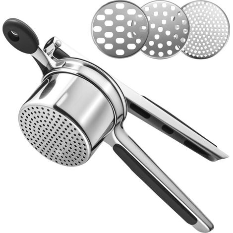 Professioneller Kartoffelstampfer Mit Gemüseschäler, Robuster Edelstahl, Mit 3 Austauschbaren Filtern Für Kartoffelpüree, Schmorkartoffeln Und Obst.