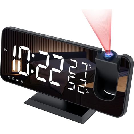 Projektor-radiowecker, Digitaluhr, Usb-radiowecker Mit Dual-alarm Und 7-zoll-led-spiegelbildschirm, Schlummerfunktion, 4 Helligkeitsstufen, 12/24 Stunden, 15 Lautstärken, Für Zuhause Und Büro