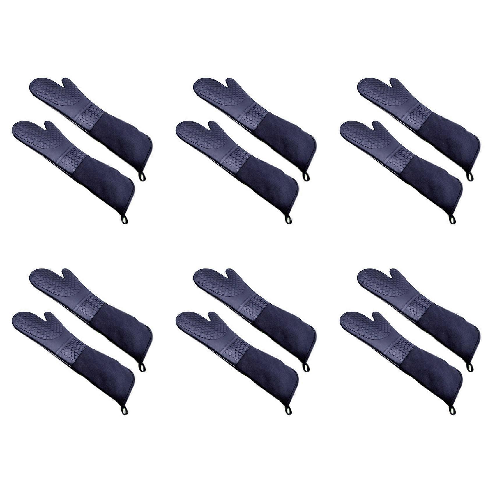 Lot De 6 Paires De Gants De Cuisine Professionnels En Silicone, Résistants À La Chaleur Et Arrivant Au Coude.