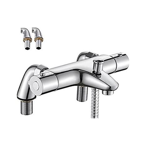 Qiyao – Thermostatischer Badewannenmischer Aus Messing – 38°c-sicherheitsknopf – Korrosionsbeständige Chromoberfläche – Einfache Installation G 1/2'