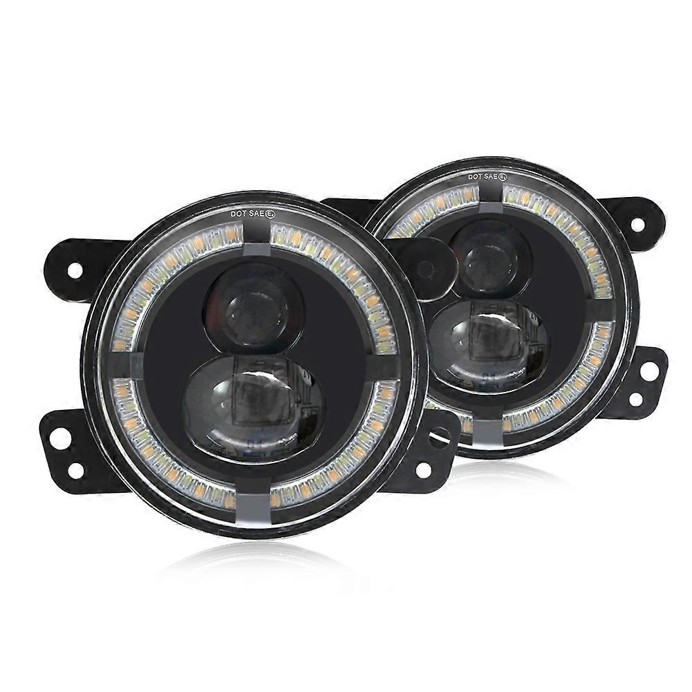 Phares Antibrouillard À Del De 4 Pouces (ronds) Avec Feux De Jour Blancs Et Clignotants Orange Pour Accessoires Jeep Wrangler Jk, Dodge Et Chrysler