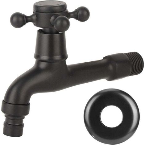 Retro-einzel-kalt-badezimmer-wasserhahn, G1/2 Zoll Antiker Messing-wand-waschbecken-wasserhahn, Kreuzgriff-wand-mopp-raum-wasserhahn, Schwarz