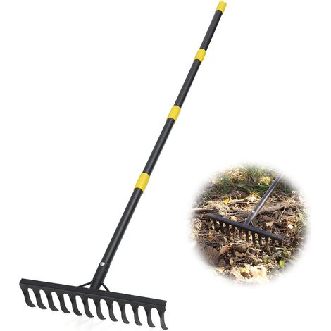 Robuster Gartenrechen Mit 12 Zähnen, 189 Cm Metallrechen Zum Auflockern Des Bodens, Sammeln Von Blättern, Einebnen Von Rasen, Landwirtschaft, Erde, Hof, Reetrechen