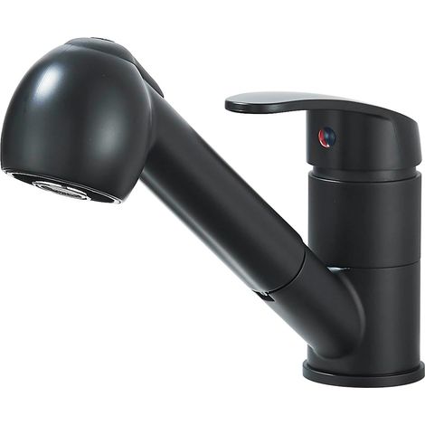 Schwarzer Küchenarmatur, Küchenmischer Mit Einhebelbrause, 360° Drehbarer Wasserhahn Für 1 Loch, 2 Strahlarten, Messing