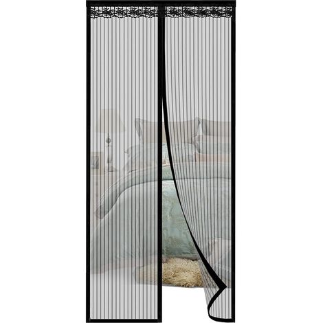 Selbstansaugendes Magnetisches Fliegengitter, 100 X 210 Cm, Ultrafeines Netz, Schwarze Streifen, Fliegen- Und Insektenschutz, Geeignet Für Flur, Terrassentür, Klebestreifen, Kein Bohren Erforderlich