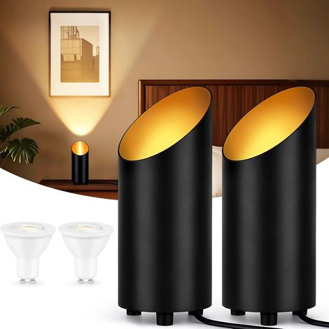 Set Aus 2 Schwarzen Teilen, Led Uplight Spot Bodenstrahler Ip44 Wasserdicht 6w 600lm Aluminium Stehleuchte Für Den Innenbereich, Stehleuchte Mit Fußschalter, Gu10 2700k Warmweißes Leuchtmittel Im Lief