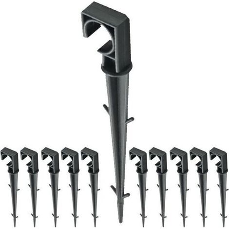 Set Mit 10 Kunststoff-befestigungsklemmen Und 16-mm-befestigungspfählen Für Tropfleitungen, Gartenrohre Und Tropfrohre