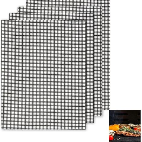 Set Mit 4 Bbq-grillmatten, 40 X 30 Cm, Schwarzer Antihaft-grill, Wiederverwendbar, Kompatibel Mit Gas-, Holzkohle-, Elektrogrills Und Heißluftfritteusen
