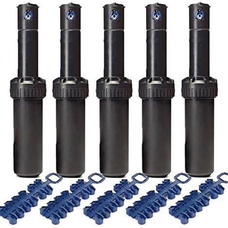 Set Mit 5 Rain Bird 5004-pc-kompatiblen Sprinklern. Reichweite Von 7,6 Bis 15,2 Metern. 3/4" Innengewinde, Schwarz