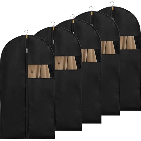 Set Mit 5 Kleiderhüllen, 120 X 60 Cm, Anti-staub, Wasserdicht, Feuchtigkeit, Faltbar, Anzughülle Mit Transparentem Fenster, Hängende Mantelhülle Mit Reißverschluss Für Hemd, Anzug, Mäntel, Schwarz