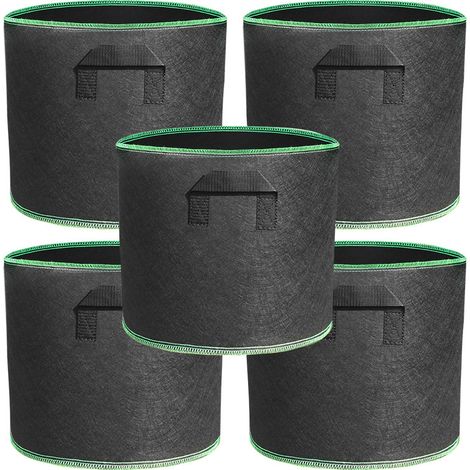 Set Mit 5 Pflanzbeuteln Aus Vliesstoff, 20 L, Mit Griff, Schwarz