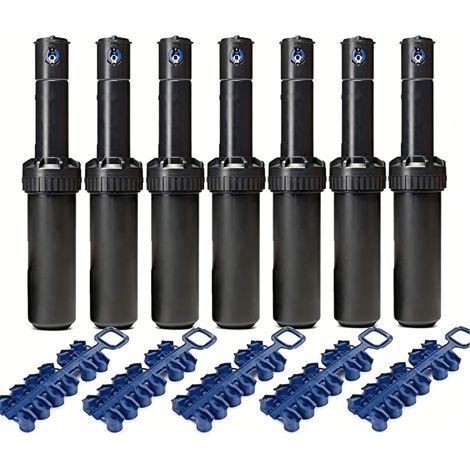 Set Mit 7 Rain Bird 5004-pc-kompatiblen Sprinklern. Reichweite Von 7,6 Bis 15,2 Metern. 3/4" Innengewinde, Schwarz