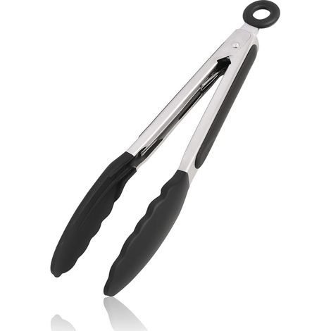 Silikon-küchenzange (23 Cm), Professionelle Küchenzange, Hitzebeständige Lebensmittelzange, Heißluftfritteuse-zange, Hitzebeständige Küchenzange, Blackness-silikon-grill