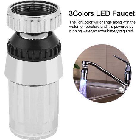 Sprühkopf Für Küchenspüle, 360° Drehbar, Wasserbetrieben, 3 Farben, Led-licht