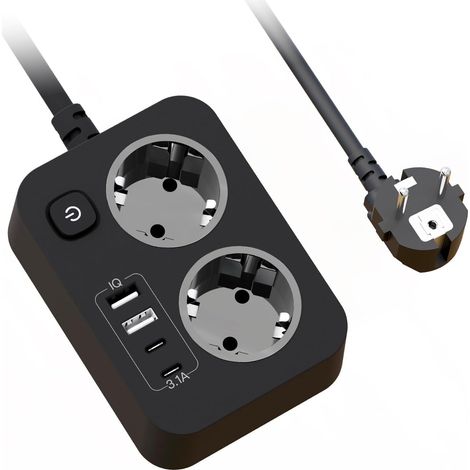Steckdosenleiste Mit 2 Ausgängen Und Usb, Flaches Wandsteckdosenleisten-verlängerungskabel Mit Schalter, Tragbarer Mehrfachsteckdosenblock Mit Überspannungsschutz Und 1,8 M Langem Kabel Für Büro, Zuha