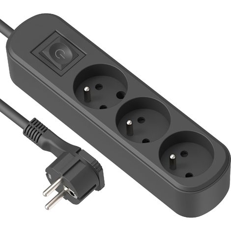 Steckdosenleiste 3 Steckdosen, Schalter Und Flachstecker - 1,5 M, Schwarz